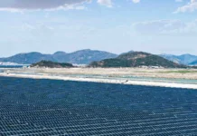 Çin’in Temiz Enerji İhracatı Yılda 450 Milyon Ton CO2 Önleyebilir Bulutlu gökyüzü altında tepelere doğru uzanan büyük bir güneş enerjisi santralinde sıra sıra güneş panelleri